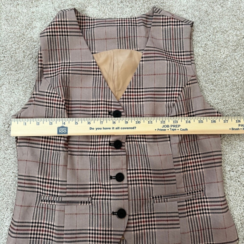 Plaid V Neck Sleeveless Vest Blazer Tailored Fit Women's Size S Academia - Picture 7 of 8
